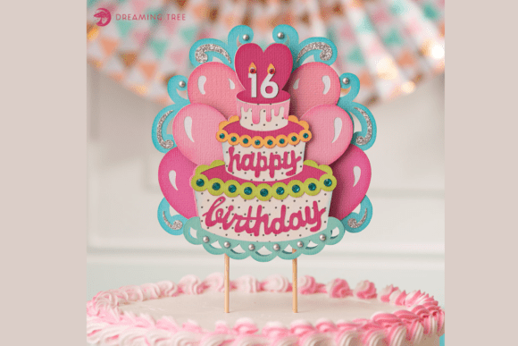 3D SVG Cake Topper for Birthday Content Design
