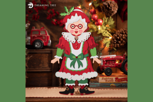 Jolly Jointed Mrs. Claus SVG: Festive 3D Graphic for Christmas Branding