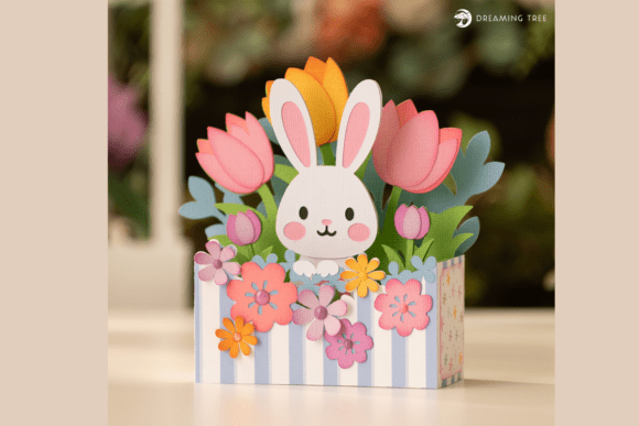 Peek-a-Bunny Card SVG: A Festive 3D Easter Graphic for Handmade Creations