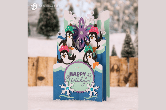 Peppy Penguins Cascade Card SVG: A Festive 3D Winter Graphic