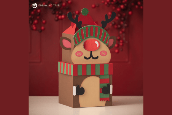 Rudolph Gnome Gift Box SVG: A Festive 3D Design for Local Business Branding