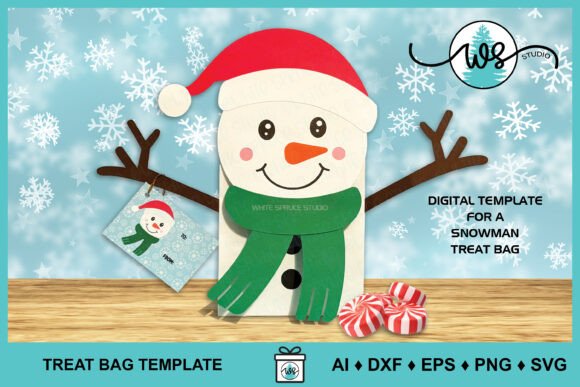 Snowman Christmas Treat Bag Template – A Festive 3D SVG for Creative Sellers